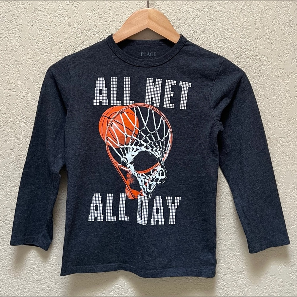 Boy The Children’s Place Basketball Theme Shirt Long Sleeve Size- M 7/8